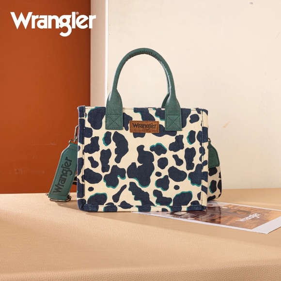 Wrangler Cow Print Concealed Carry Tote/Crossbody Turquoise - Picture 1 of 4
